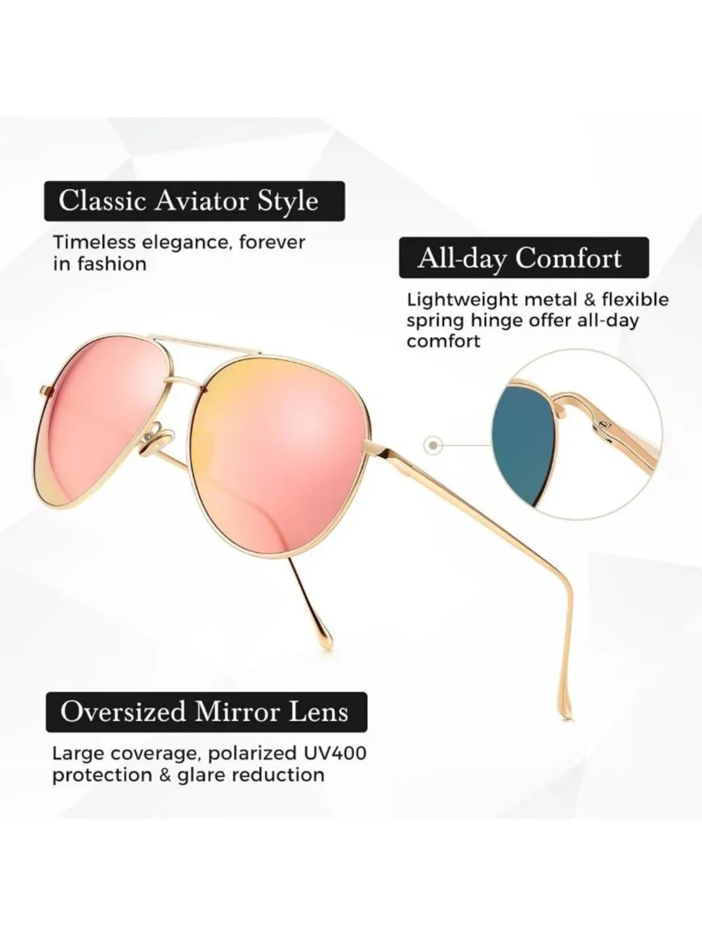 Lightweight Oversized Aviator Sunglasses for Women - Mirrored Polarized Lenses